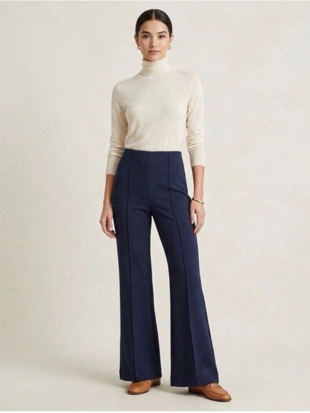 J. Crew Relaxed Wide Leg Pintuck Stretch Ponte Pants Pull On Career Women’s LP